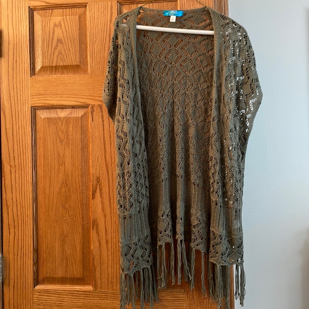 Buttons Sweater. Crocheted vest. Dark green
